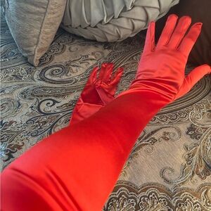 Elegant Red Satin Gloves